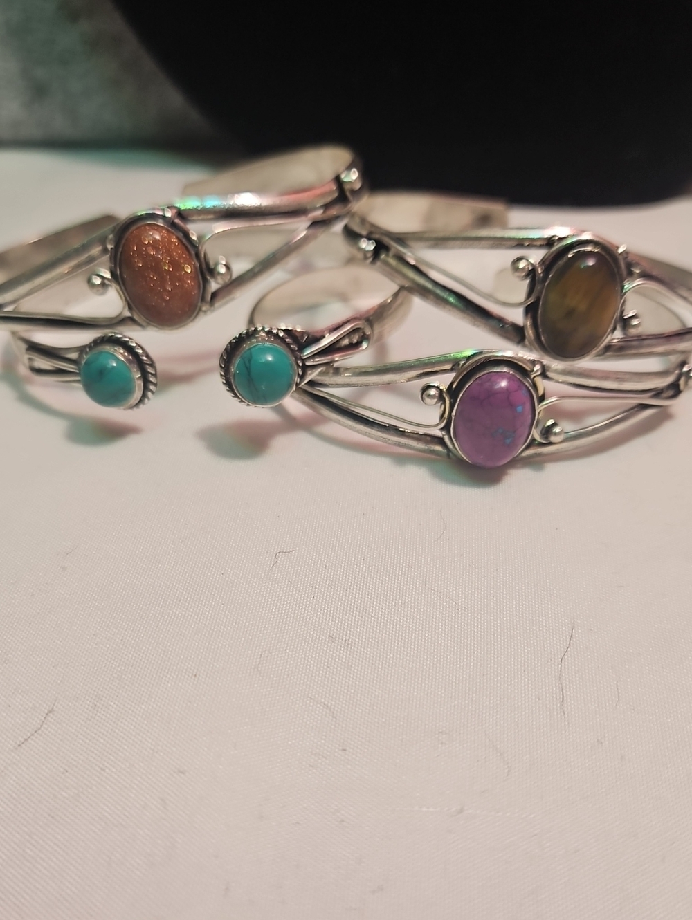 Natural Stone Adjustable Cuffs 925 Plated
